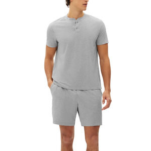 GAP Men 2-Pc. Heathered Henley Shirt & Shorts Pajama Set Heather Gray Size M